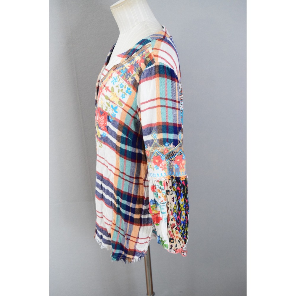 John Mark Boho Patchwork Embroidered Plaid Tunic … - image 3